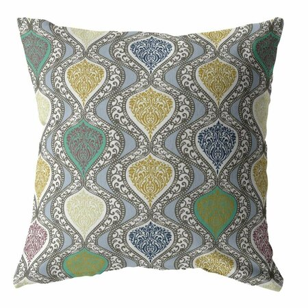 PALACEDESIGNS 20 in. Ogee Indoor & Outdoor Throw Pillow Gold Green & Gray PA3093801